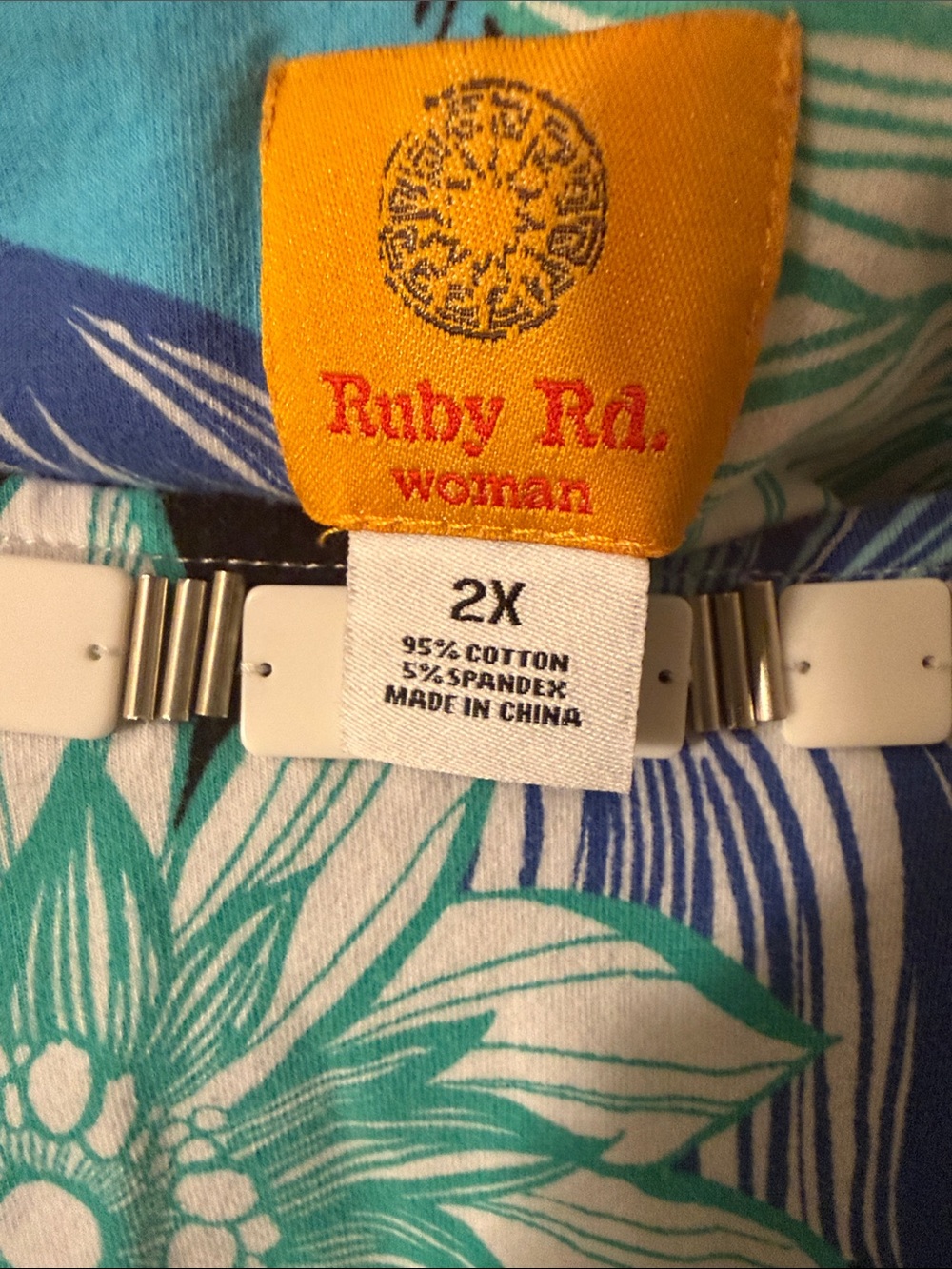 Ruby Rd. Tropical Floral Boatneck Tunic - Teal & Blue Excellent Condition. 2X - Picture 2 of 8